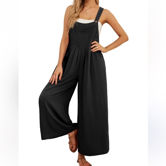 Cueply Pants - New Medium Cueply Black Wide Leg Overalls Jumpsuit